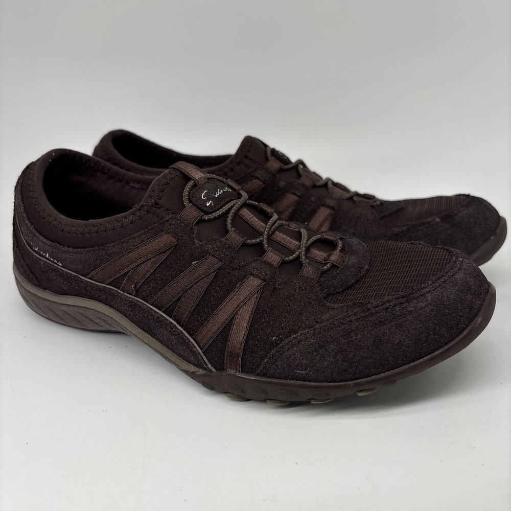 Skechers Breathe Easy Relaxed Fit Slip On Shoes Womens 7.5 Brown Memory Foam